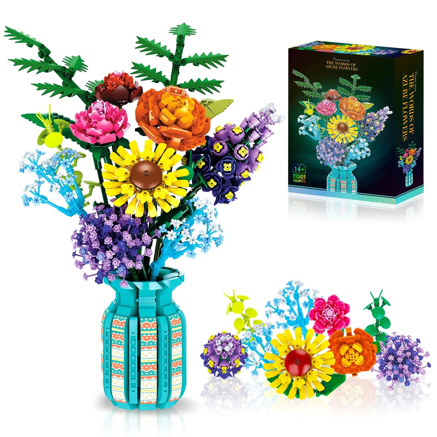 Flowers Bouquet Building Set with Vase 10 Kinds of Botanical
